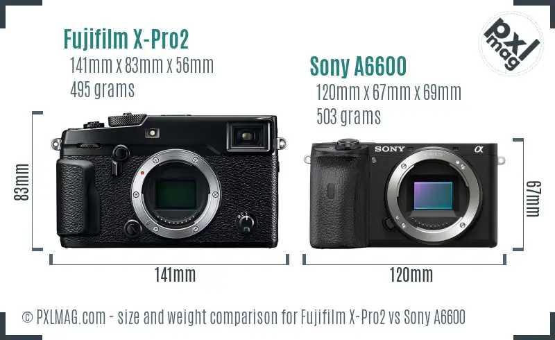 Fujifilm X-Pro2 vs Sony A6600 size comparison