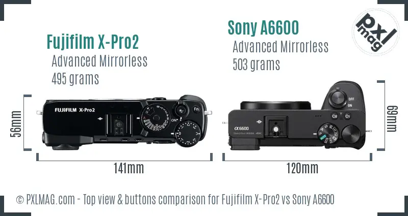 Fujifilm X-Pro2 vs Sony A6600 top view buttons comparison