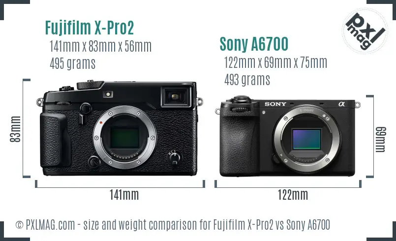 Fujifilm X-Pro2 vs Sony A6700 size comparison