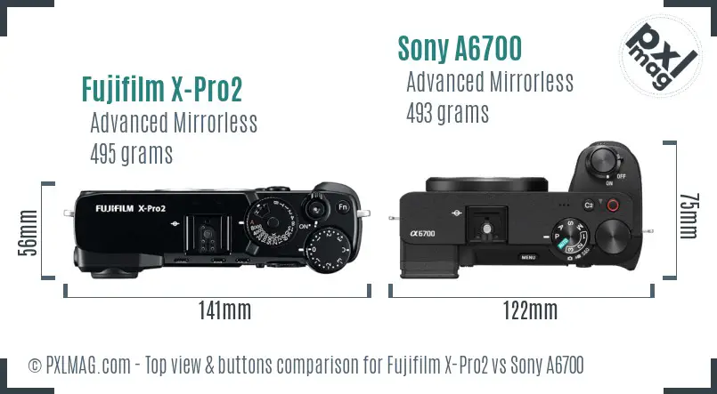 Fujifilm X-Pro2 vs Sony A6700 top view buttons comparison