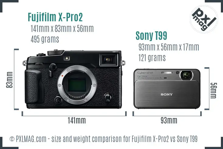 Fujifilm X-Pro2 vs Sony T99 size comparison