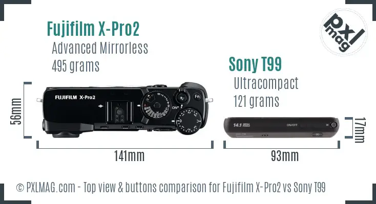 Fujifilm X-Pro2 vs Sony T99 top view buttons comparison