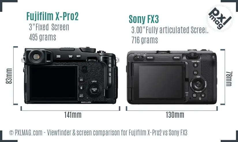 Fujifilm X-Pro2 vs Sony FX3 Screen and Viewfinder comparison Fujifilm X-Pro2 vs Sony FX3 Screen and Viewfinder comparison