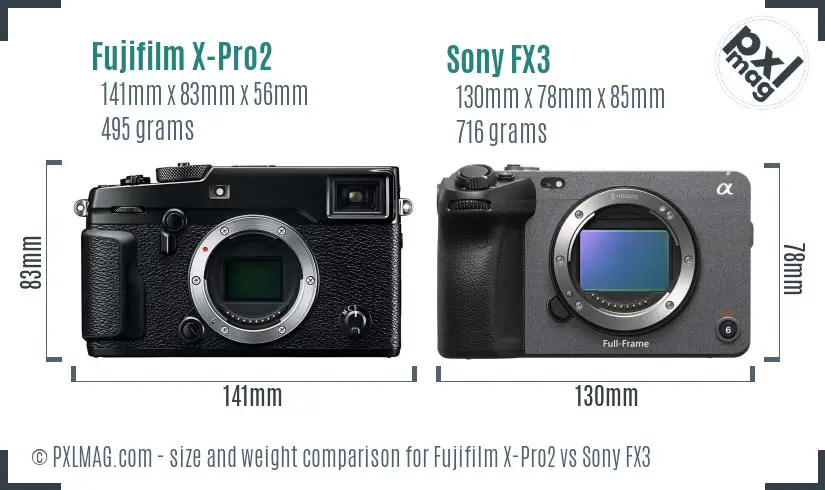 Fujifilm X-Pro2 vs Sony FX3 size comparison Fujifilm X-Pro2 vs Sony FX3 size comparison