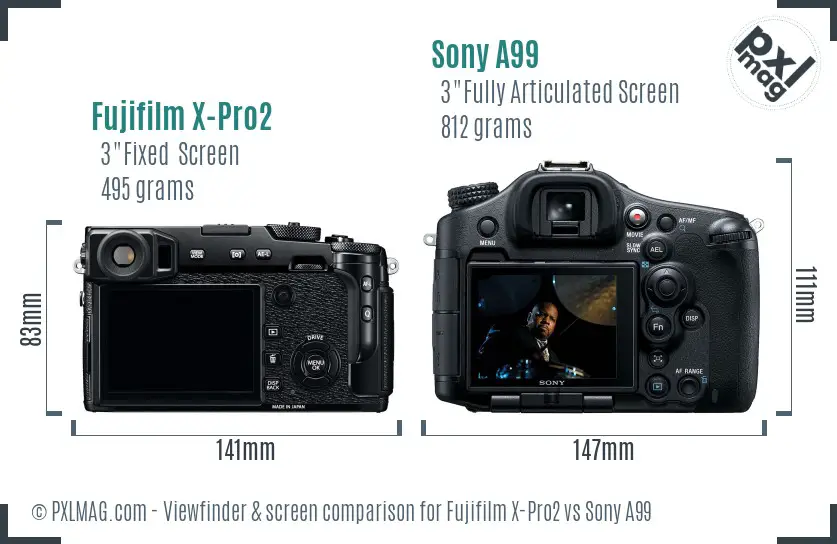Fujifilm X-Pro2 vs Sony A99 Screen and Viewfinder comparison