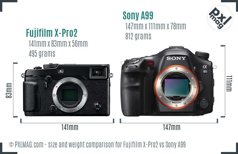 Fujifilm X-Pro2 vs Sony A99 size comparison
