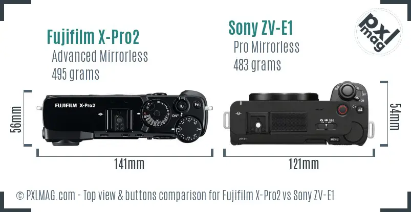 Fujifilm X-Pro2 vs Sony ZV-E1 top view buttons comparison Fujifilm X-Pro2 vs Sony ZV-E1 top view buttons comparison