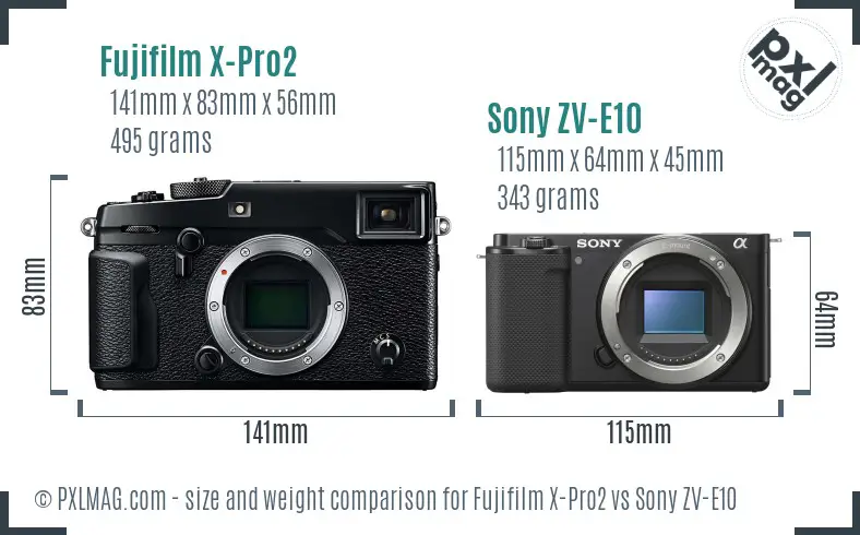 Fujifilm X-Pro2 vs Sony ZV-E10 size comparison