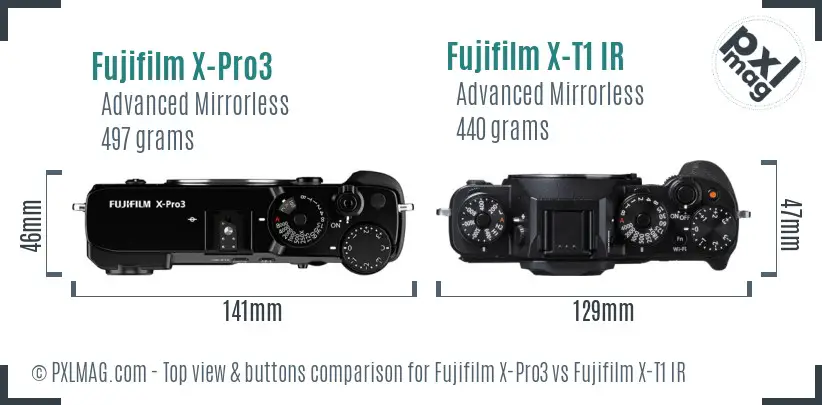 Fujifilm X-Pro3 vs Fujifilm X-T1 IR top view buttons comparison