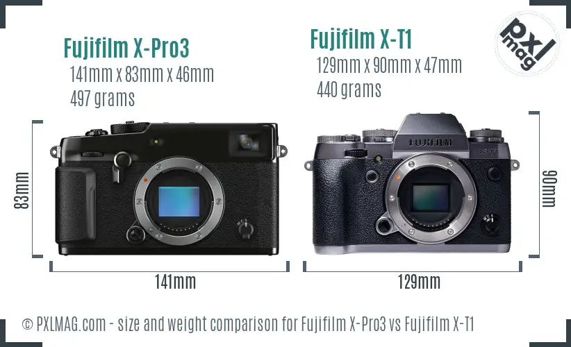 Fujifilm X-Pro3 vs Fujifilm X-T1 size comparison