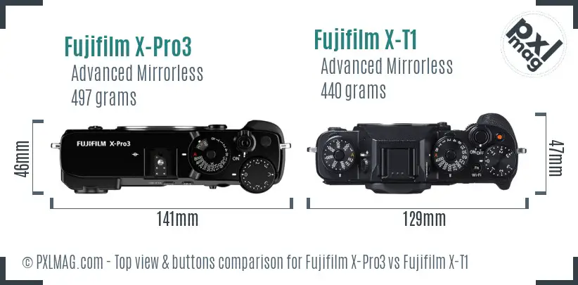Fujifilm X-Pro3 vs Fujifilm X-T1 top view buttons comparison