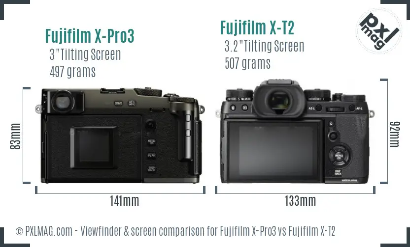 Fujifilm X-Pro3 vs Fujifilm X-T2 Screen and Viewfinder comparison