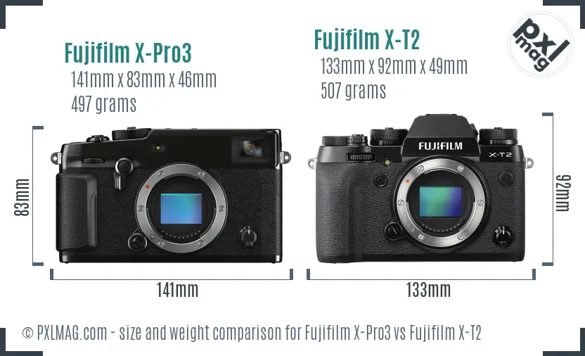 Fujifilm X-Pro3 vs Fujifilm X-T2 size comparison