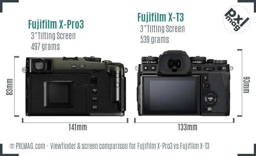 Fujifilm X-Pro3 vs Fujifilm X-T3 Screen and Viewfinder comparison