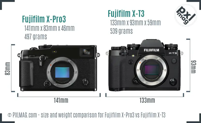 Fujifilm X-Pro3 vs Fujifilm X-T3 size comparison