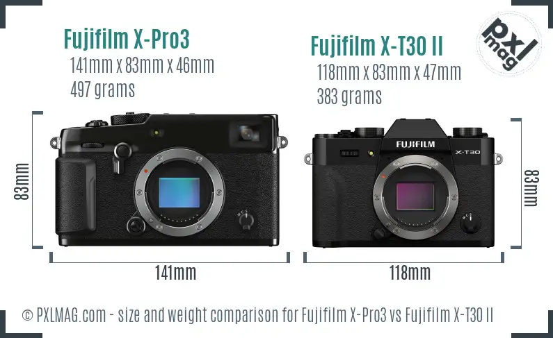 Size comparison between Fujifilm X-Pro3 and X-T30 II