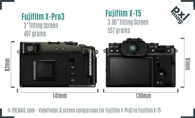 Fujifilm X-Pro3 vs Fujifilm X-T5 Screen and Viewfinder comparison