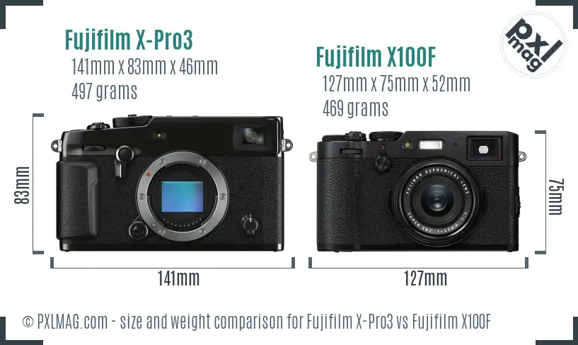 Fujifilm X-Pro3 vs Fujifilm X100F size comparison Fujifilm X-Pro3 vs Fujifilm X100F size comparison