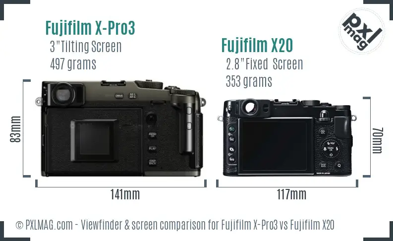 Fujifilm X-Pro3 vs Fujifilm X20 Screen and Viewfinder comparison