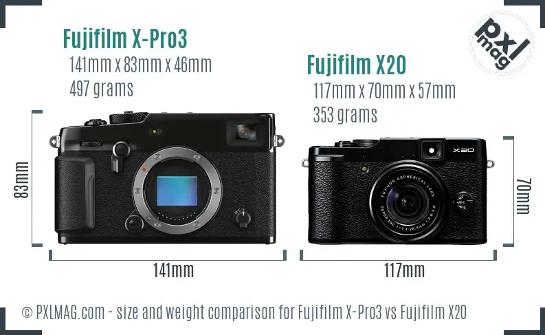 Fujifilm X-Pro3 vs Fujifilm X20 size comparison