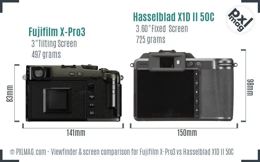 Fujifilm X-Pro3 vs Hasselblad X1D II 50C Screen and Viewfinder comparison
