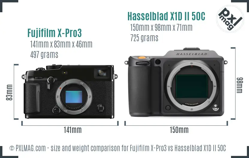 Fujifilm X-Pro3 vs Hasselblad X1D II 50C size comparison