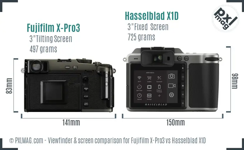 Fujifilm X-Pro3 vs Hasselblad X1D Screen and Viewfinder comparison