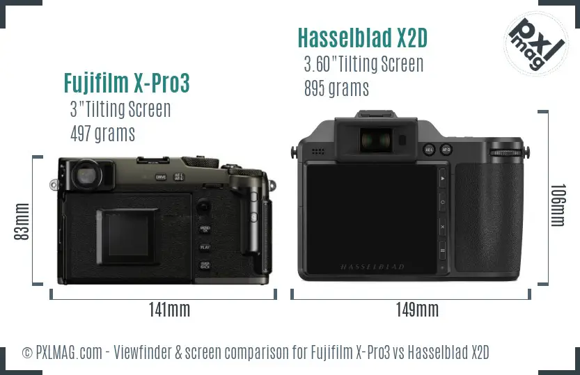 Fujifilm X-Pro3 vs Hasselblad X2D Screen and Viewfinder comparison