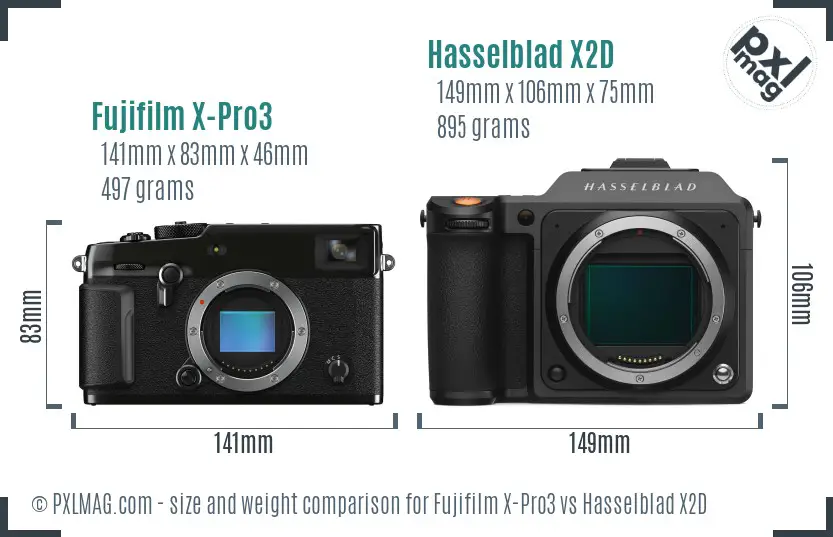 Fujifilm X-Pro3 vs Hasselblad X2D size comparison