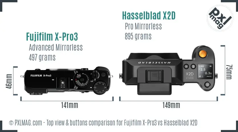 Fujifilm X-Pro3 vs Hasselblad X2D top view buttons comparison