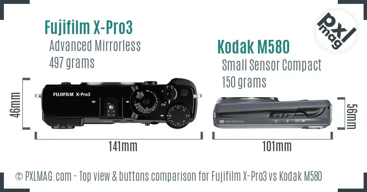 Fujifilm X-Pro3 vs Kodak M580 top view buttons comparison