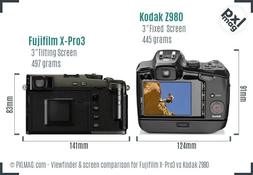 Fujifilm X-Pro3 vs Kodak Z980 Screen and Viewfinder comparison