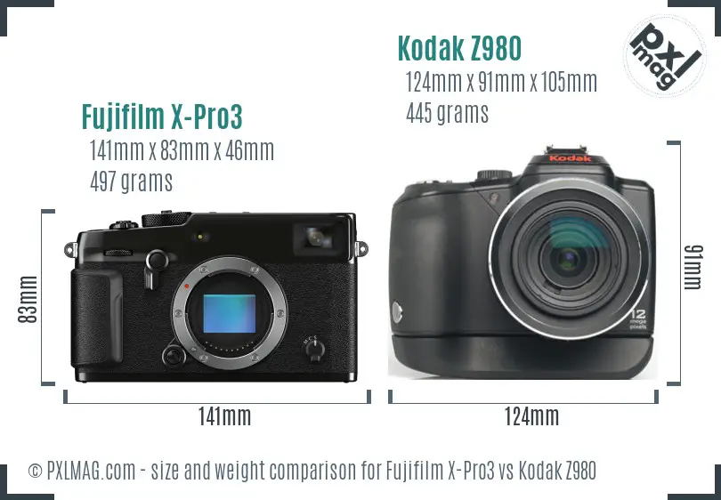Fujifilm X-Pro3 vs Kodak Z980 size comparison