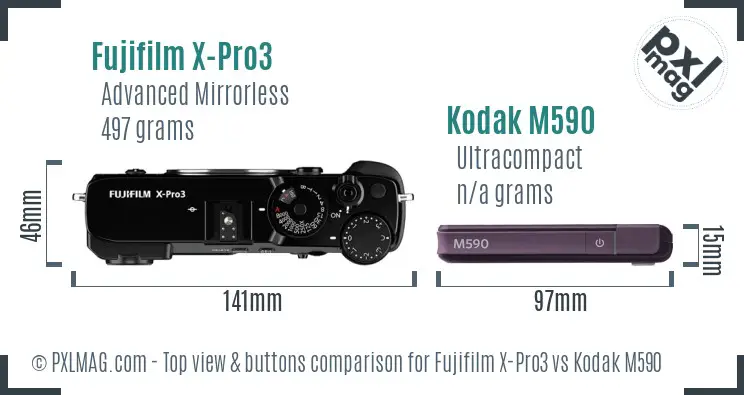 Fujifilm X-Pro3 vs Kodak M590 top view buttons comparison