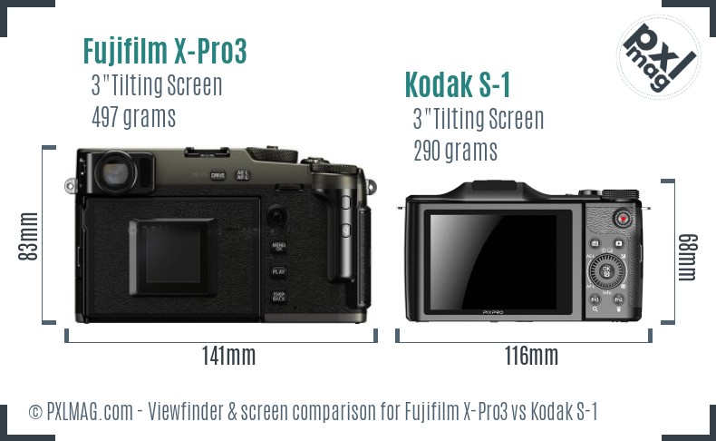 Fujifilm X-Pro3 vs Kodak S-1 Screen and Viewfinder comparison