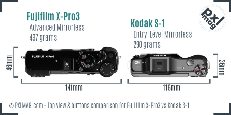 Fujifilm X-Pro3 vs Kodak S-1 top view buttons comparison