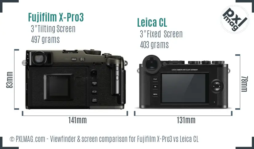 Fujifilm X-Pro3 vs Leica CL Screen and Viewfinder comparison