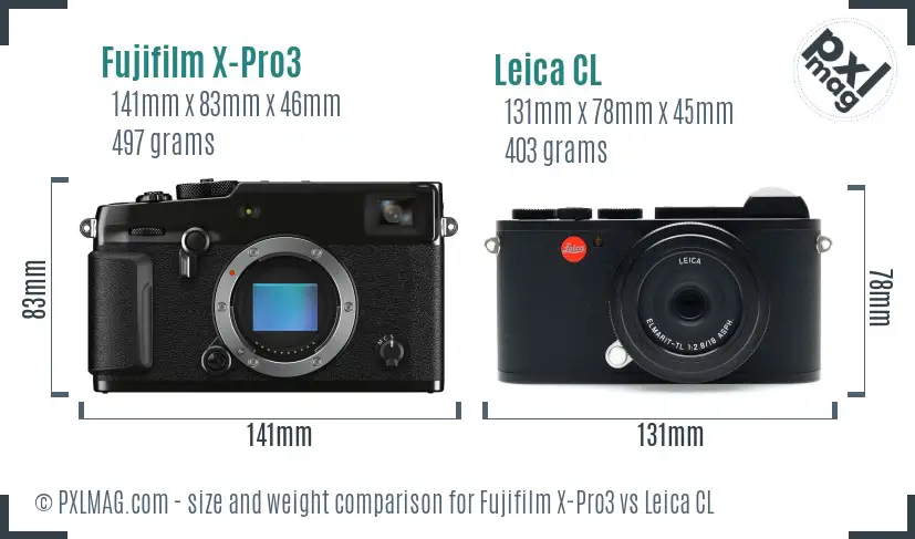 Fujifilm X-Pro3 vs Leica CL size comparison