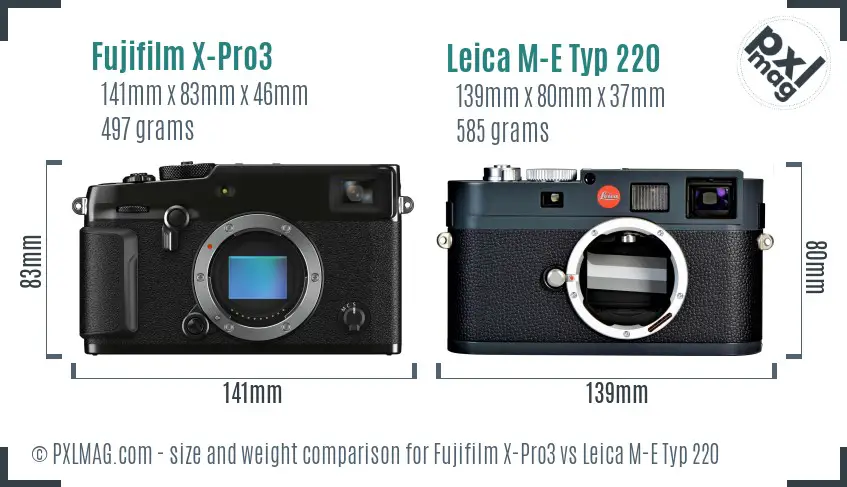 Fujifilm X-Pro3 vs Leica M-E Typ 220 size comparison Fujifilm X-Pro3 vs Leica M-E Typ 220 size comparison