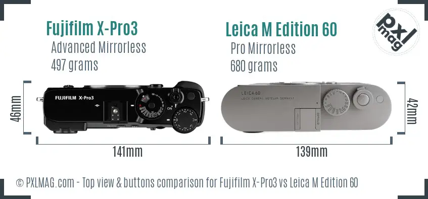 Fujifilm X-Pro3 vs Leica M Edition 60 top view buttons comparison