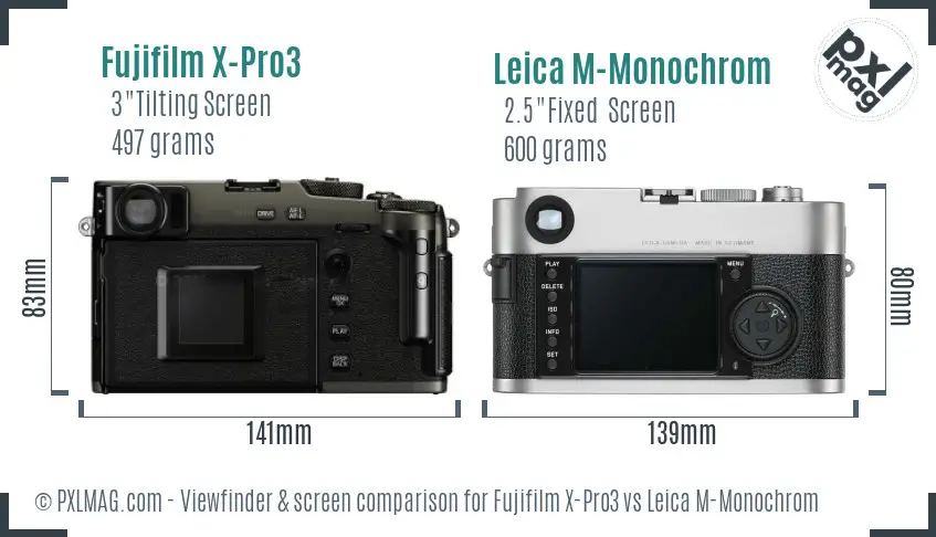 Fujifilm X-Pro3 vs Leica M-Monochrom Screen and Viewfinder comparison Fujifilm X-Pro3 vs Leica M-Monochrom Screen and Viewfinder comparison