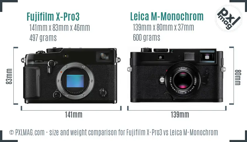Fujifilm X-Pro3 vs Leica M-Monochrom size comparison Fujifilm X-Pro3 vs Leica M-Monochrom size comparison