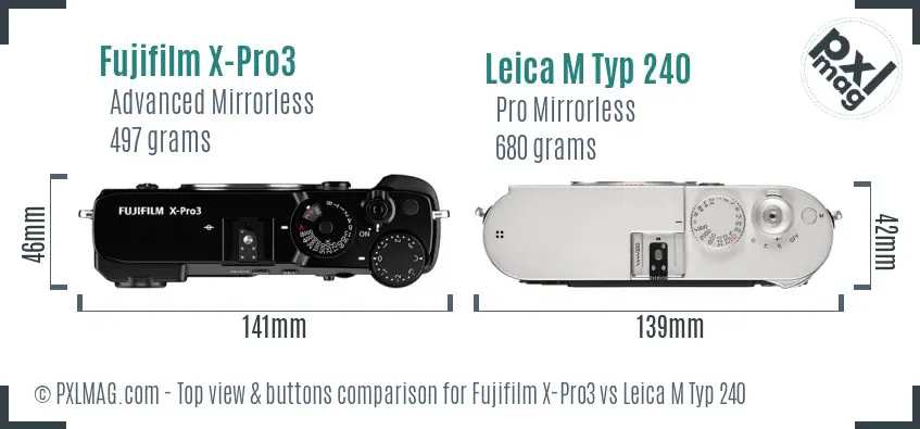 Fujifilm X-Pro3 vs Leica M Typ 240 top view buttons comparison