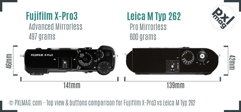 Fujifilm X-Pro3 vs Leica M Typ 262 top view buttons comparison Fujifilm X-Pro3 vs Leica M Typ 262 top view buttons comparison