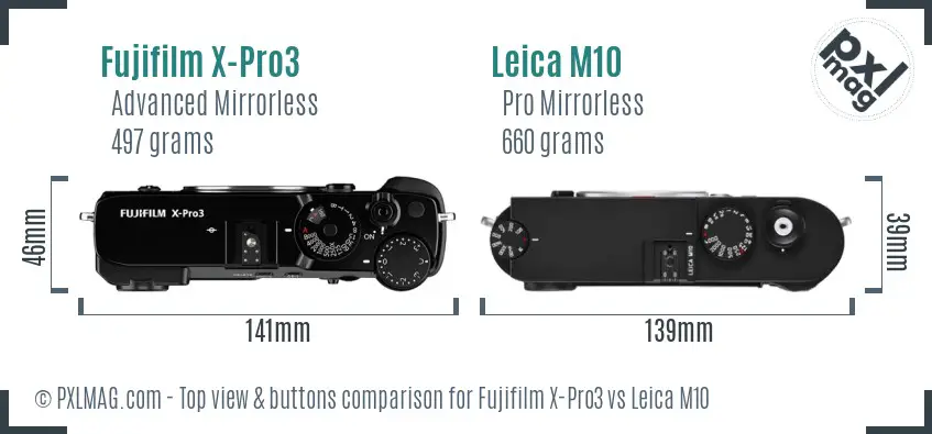 Fujifilm X-Pro3 vs Leica M10 top view buttons comparison