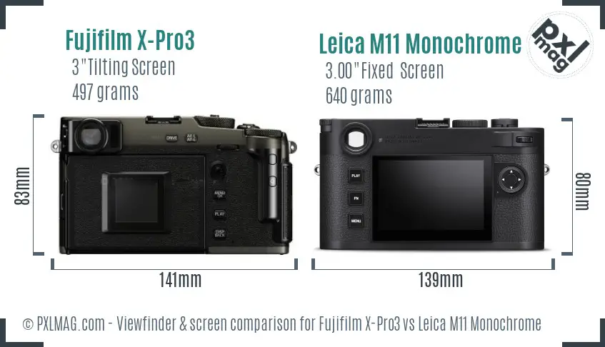 Fujifilm X-Pro3 vs Leica M11 Monochrome Screen and Viewfinder comparison