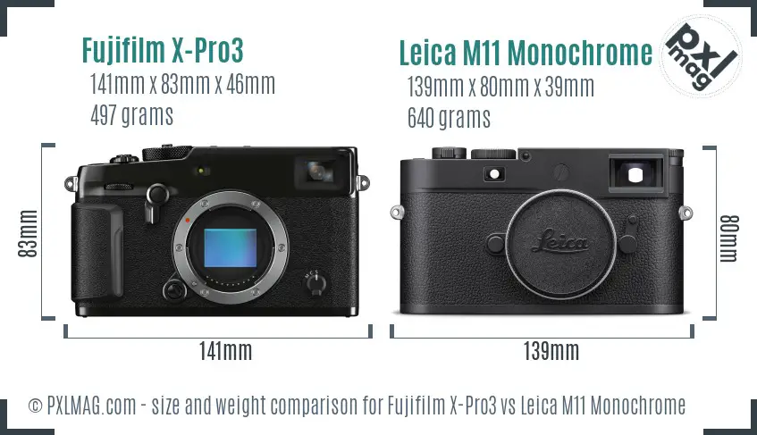 Fujifilm X-Pro3 vs Leica M11 Monochrome size comparison