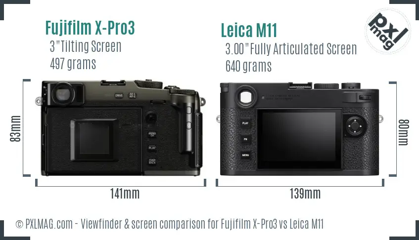 Fujifilm X-Pro3 vs Leica M11 Screen and Viewfinder comparison