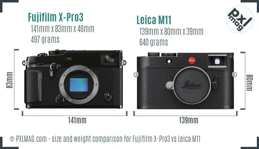 Fujifilm X-Pro3 vs Leica M11 size comparison
