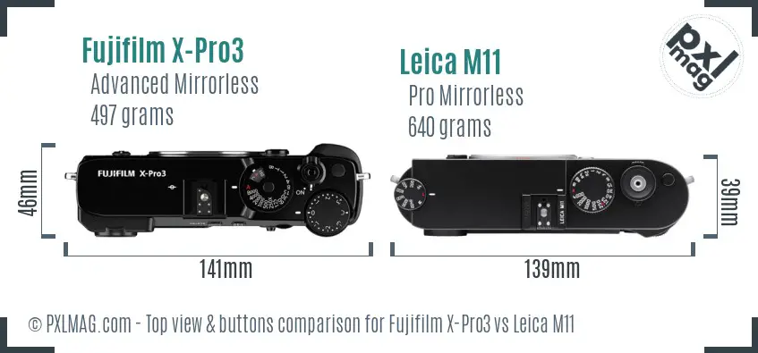 Fujifilm X-Pro3 vs Leica M11 top view buttons comparison